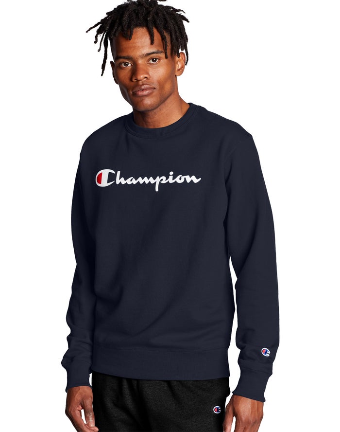 Champion Powerblend Crew Script Logo Sweatshirt Heren - Donkerblauw - Belgie 9148AGMHB